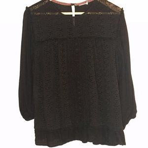 Pink Rose Black Eyelet Blouse